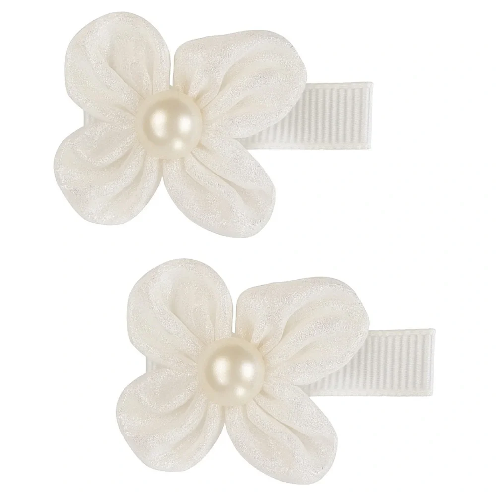 White Flower Hair Clips With Pearl Centers